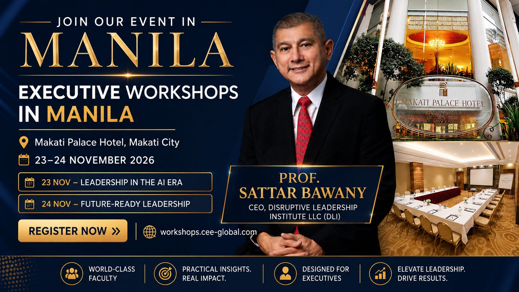 Executive Workshops in Manila with Prof Sattar Bawany — Makati Palace Hotel, 23–24 November 2026